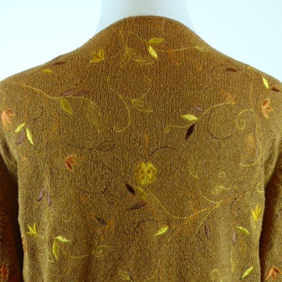 KNITTING NEEDLES ORANGE Embroidered silk knit Cardigan sweater L - Picture 5 of 6